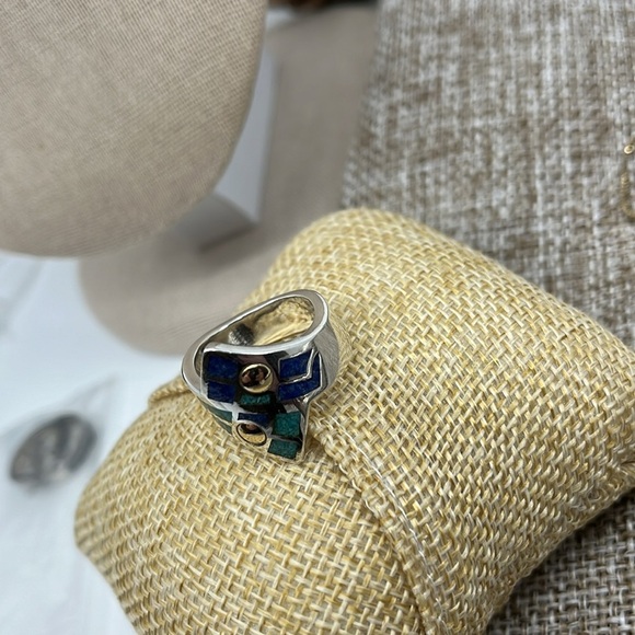 💍 Vintage CCO Coleman Turquoise Lapis Ring - Silver, 14K, Size 7 - Picture 12 of 15